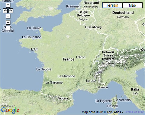 Google Map TNT estimation du niveau de r&eacute;ception.